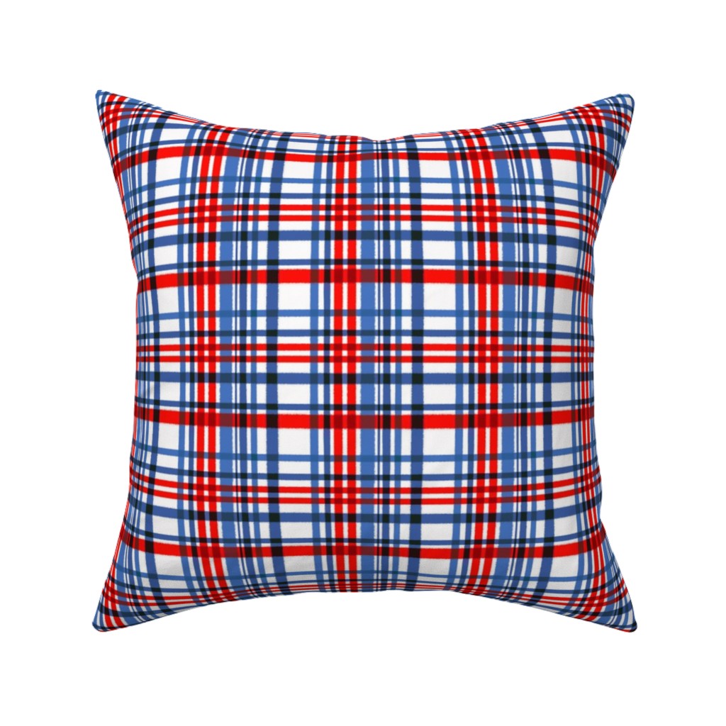 Intricate Plaid Pillow, Woven, White, 16x16, Double Sided, Blue, Red