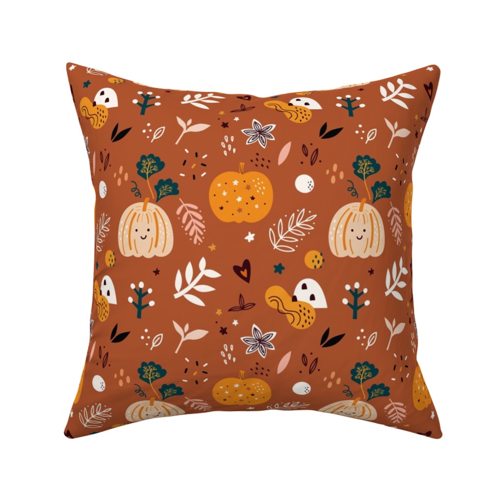 Autumn Pattern - Orange Pillow, Woven, White, 16x16, Double Sided, Orange, Orange