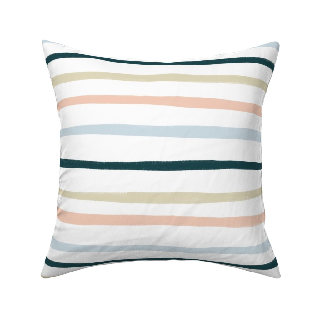 Shenanigans Horizontal Wtripes - Multi Pillow, Woven, White, 16x16, Double Sided, Multicolor
