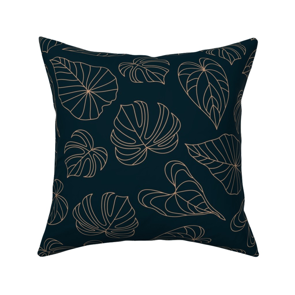 Minimalist Monstera Leaves - Dark Pillow, Woven, White, 16x16, Double Sided, Blue