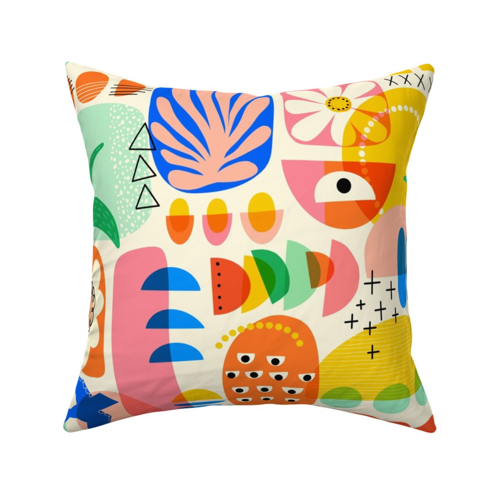 Abstract Shapes Collage - Multi Pillow, Woven, White, 16x16, Double Sided, Multicolor