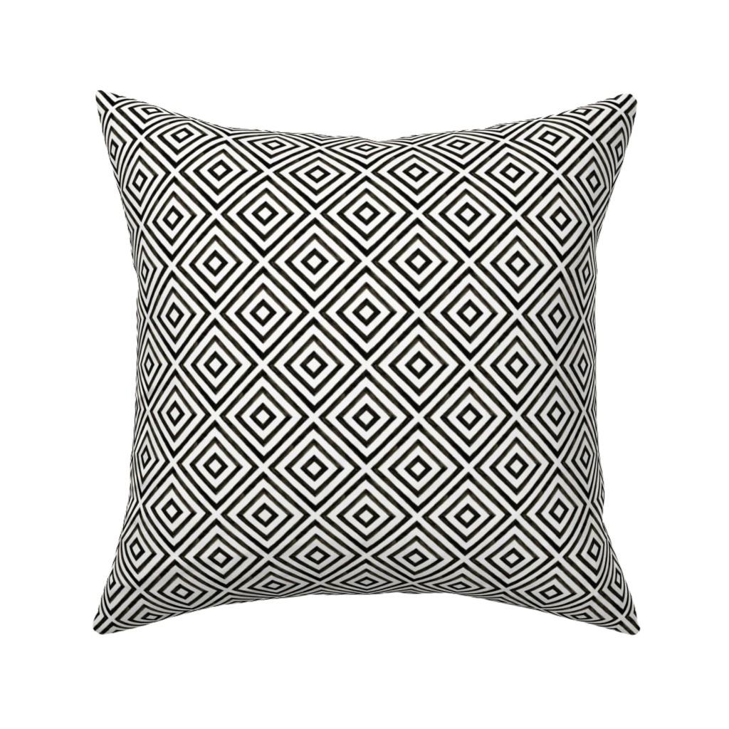 Diamond Pattern - Black and White Pillow, Woven, White, 16x16, Double Sided, Black, Black