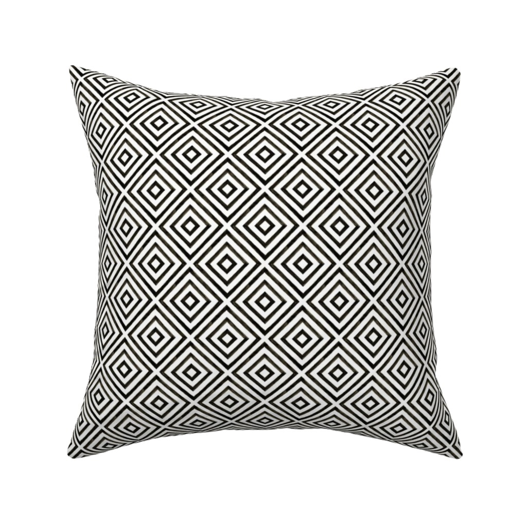 Diamond Pattern - Black and White Pillow, Woven, White, 16x16, Double Sided, Black