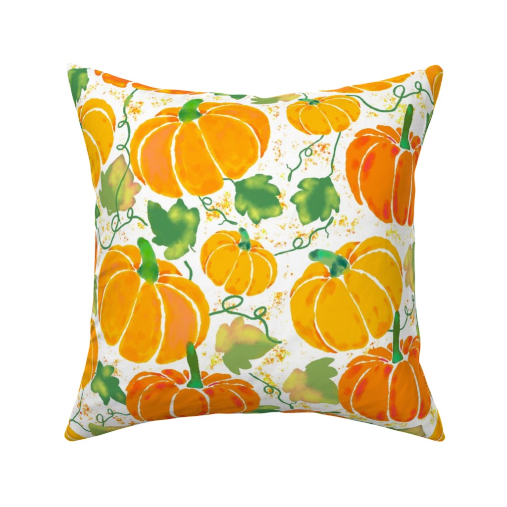 Pumpkin Dance Pillow, Woven, White, 16x16, Double Sided, Orange