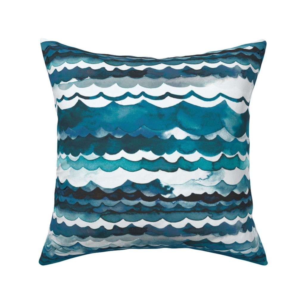 Sea Waves - Aqua Pillow, Woven, White, 16x16, Double Sided, Blue