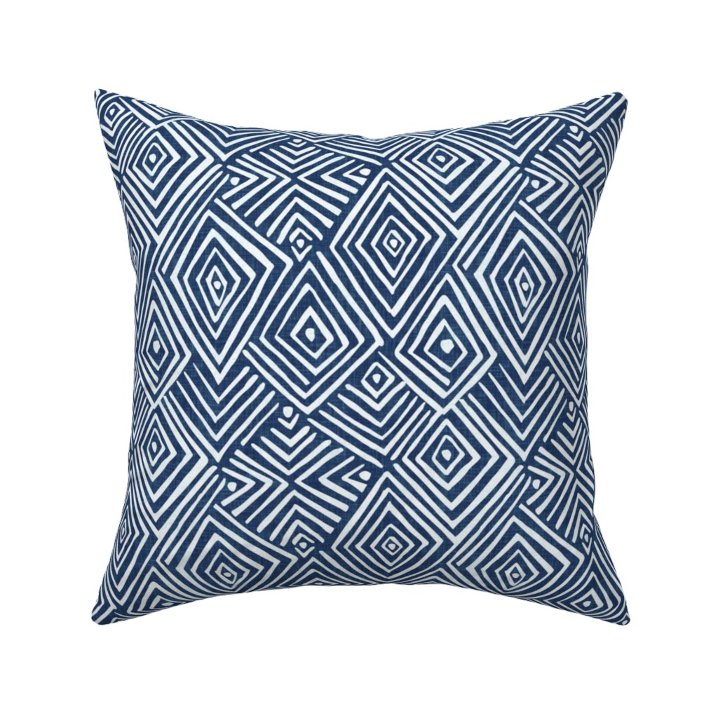 Diamond Mud Cloth -Blue Pillow, Woven, White, 16x16, Double Sided, Blue