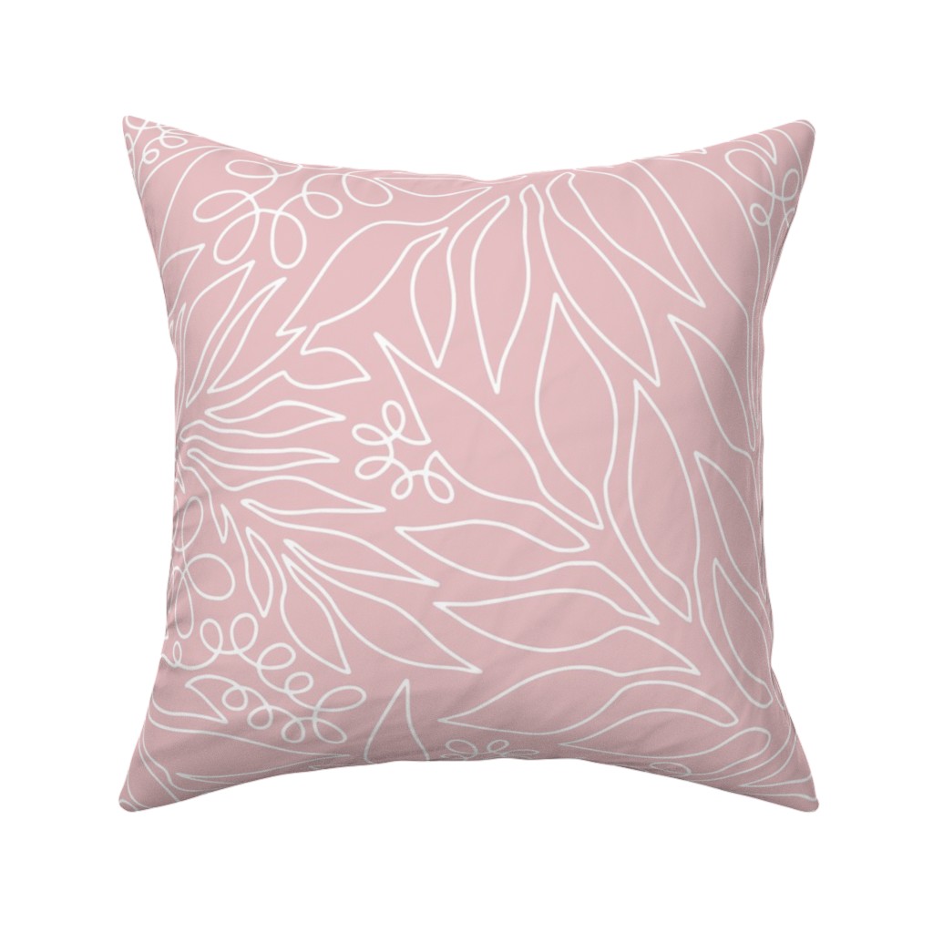 Contour Line Botanicals - Blush Pink Pillow, Woven, White, 16x16, Double Sided, Pink, Bright Pink