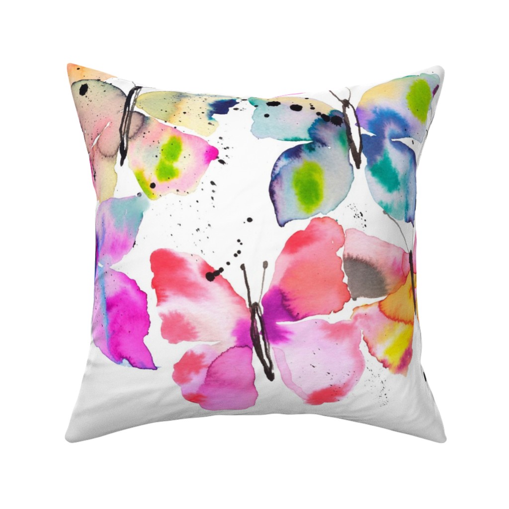 Watercolor Butterflies Gradation - Multi Pillow, Woven, White, 16x16, Double Sided, Multicolor