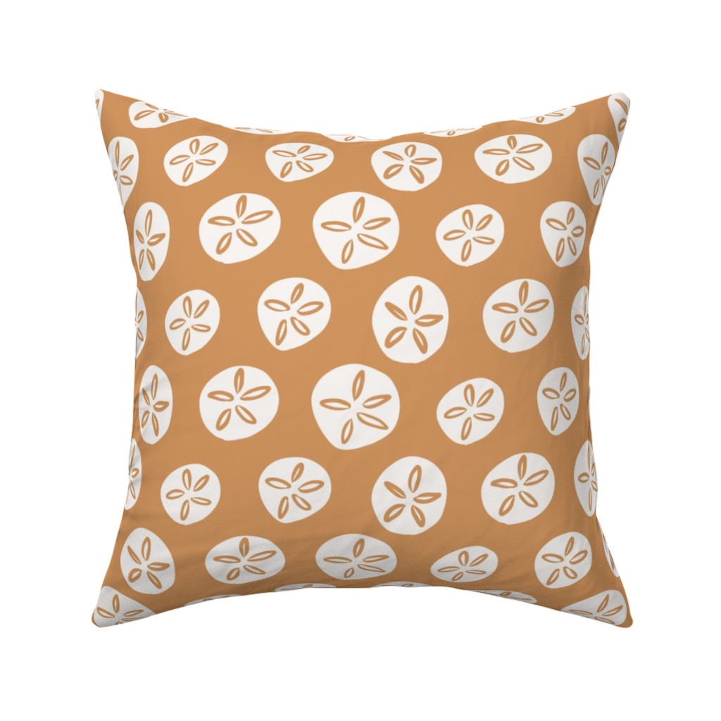 Sand Dollar Sea Shells Pillow, Woven, White, 16x16, Double Sided, Orange, Pueblo