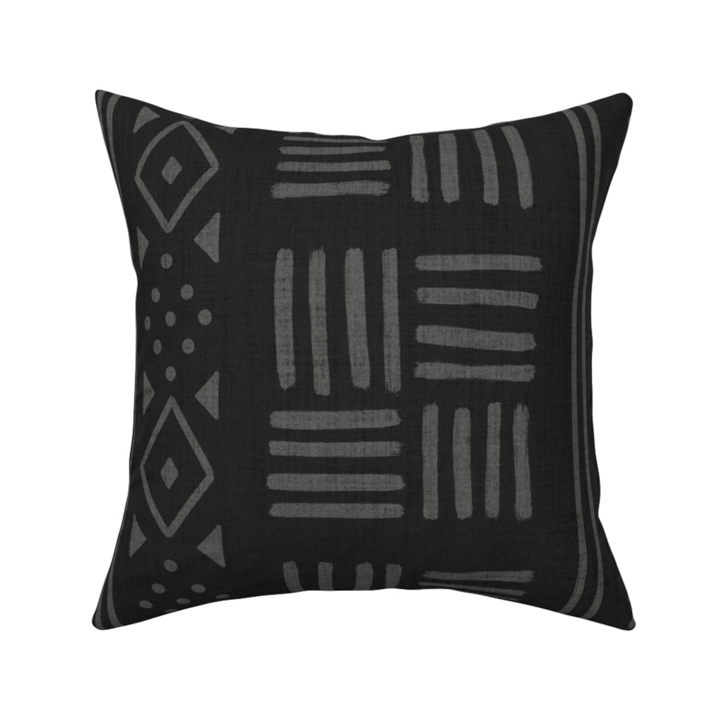 Mudcloth Geometric Motifs Pillow, Woven, White, 16x16, Double Sided, Gray, Charcoal