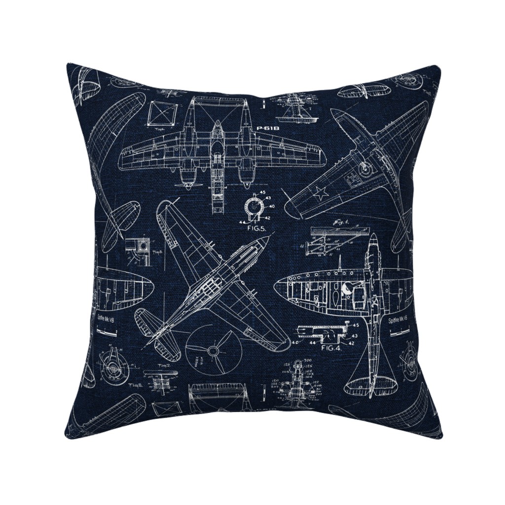 Airplanes - White and Blue Pillow, Woven, White, 16x16, Double Sided, Blue