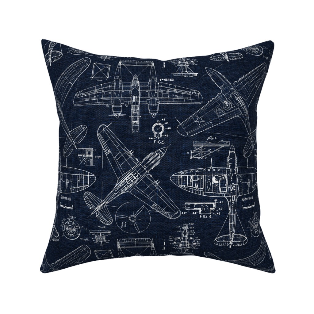Airplanes - White and Blue Pillow, Woven, White, 16x16, Double Sided, Blue, True Blue