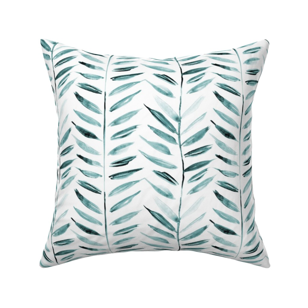 Leaves Herringbone - Watercolor Nature - Emerald Pillow, Woven, White, 16x16, Double Sided, Green, Classic Green