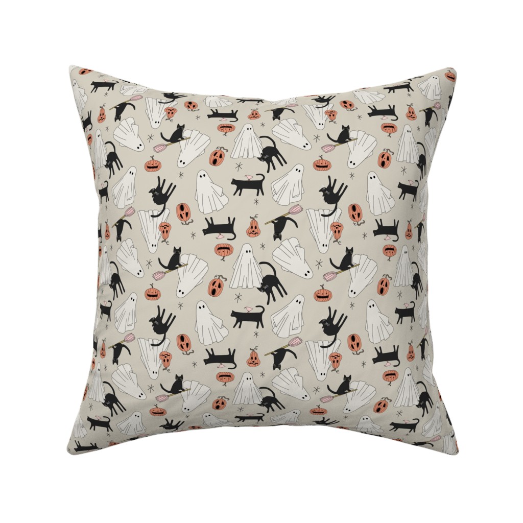 Spooky Halloween Pillow, Woven, White, 16x16, Double Sided, Beige, Pearl