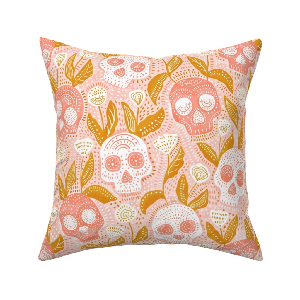Halloween Skulls - Pastel Pillow, Woven, White, 16x16, Double Sided, Pink