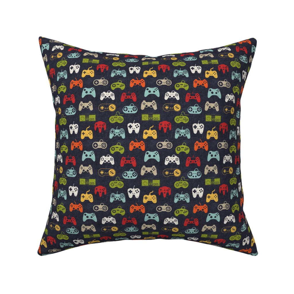 Game Controllers - Navy Multi Pillow, Woven, White, 16x16, Double Sided, Multicolor