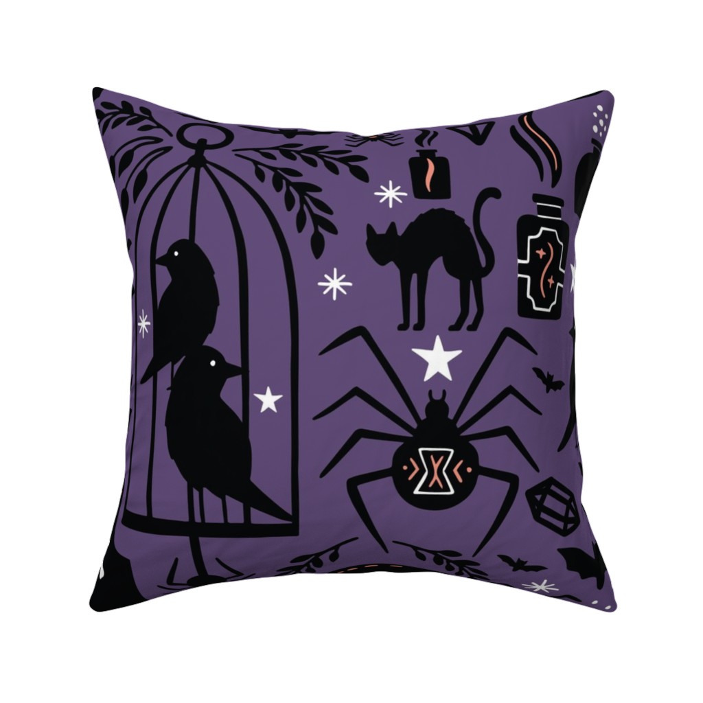Spooky Witchcraft - Purple Pillow, Woven, White, 16x16, Double Sided, Purple, Purple