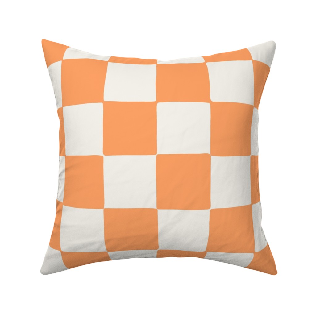 Retro Checker Checkerboard Pillow, Woven, White, 16x16, Double Sided, Orange, Orange Sherbet