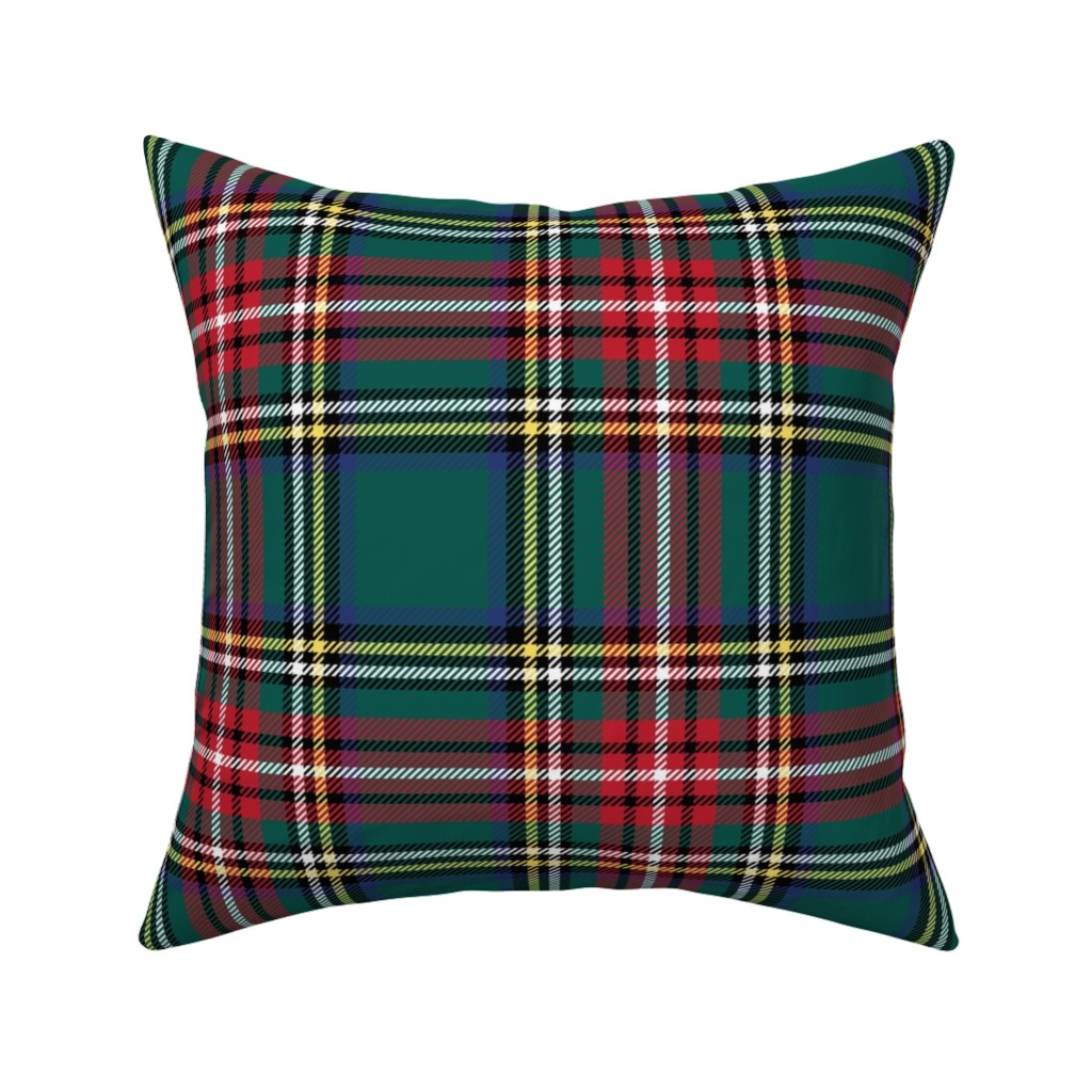 Royal Stewart Tartan Plaid - Multi Pillow, Woven, White, 16x16, Double Sided, Green, Classic Green