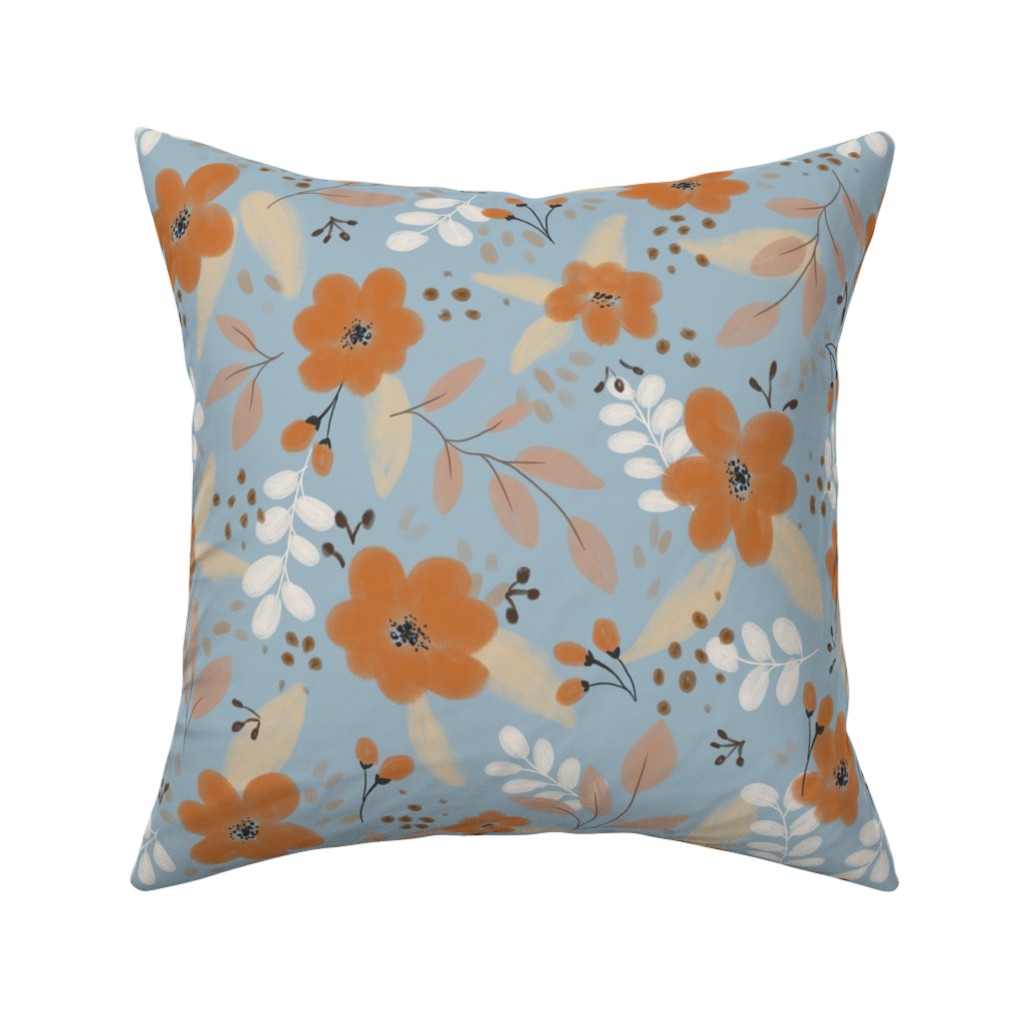 Fall Florals Pillow, Woven, White, 16x16, Double Sided, Blue
