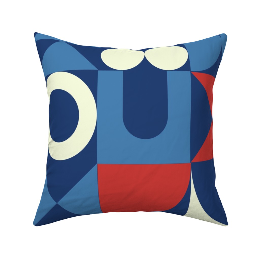 Abstract Shapes - Red, White and Blue Pillow, Woven, White, 16x16, Double Sided, Multicolor