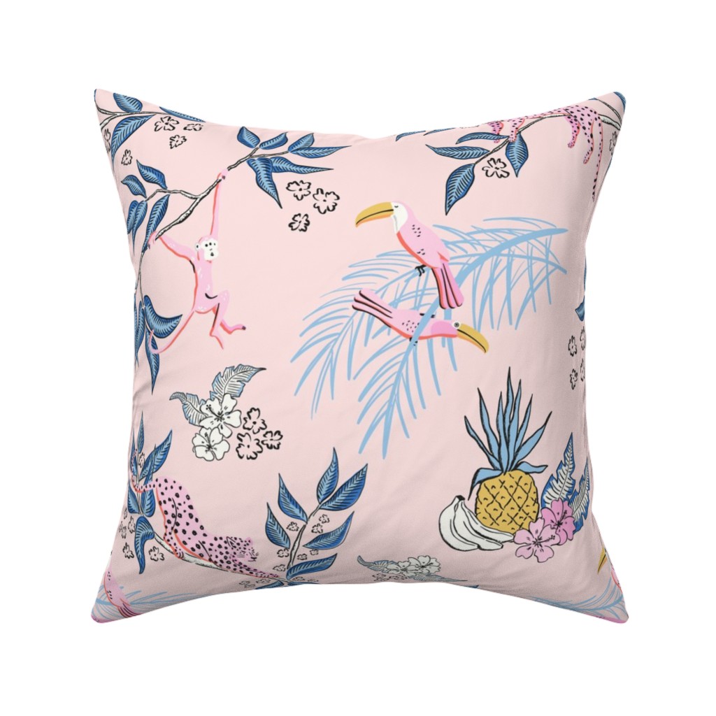 Jungle Toile - Pink Pillow, Woven, White, 16x16, Double Sided, Pink