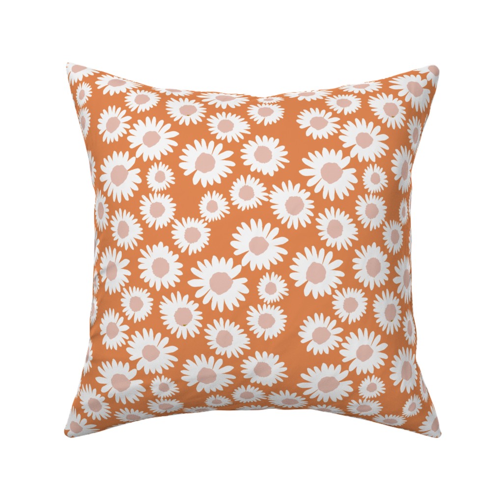 Boho Daisies - Flowers - Muted Orange and Blush Pillow, Woven, White, 16x16, Double Sided, Orange