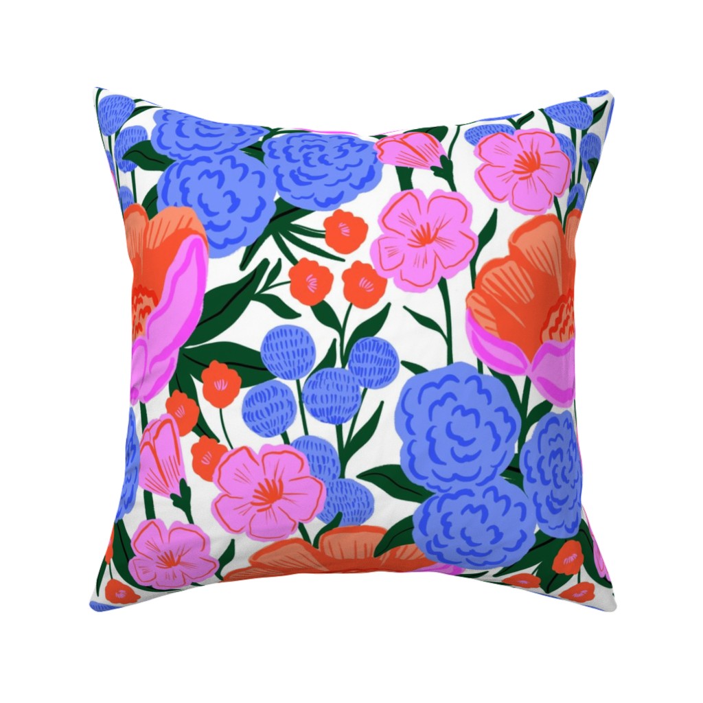 Garden Floral - Brights Pillow, Woven, White, 16x16, Double Sided, Multicolor