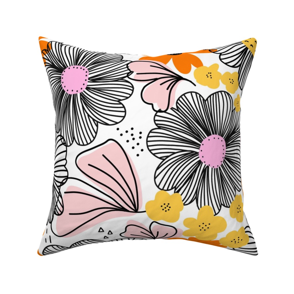 Line Art Florals - Multi Pillow, Woven, White, 16x16, Double Sided, Multicolor