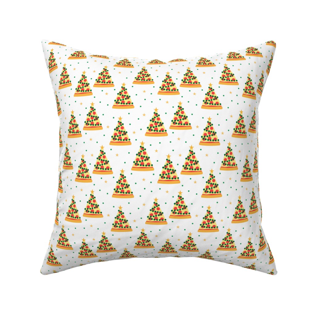 Pizza Christmas Trees - Multi on Light Pillow, Woven, White, 16x16, Double Sided, Multicolor