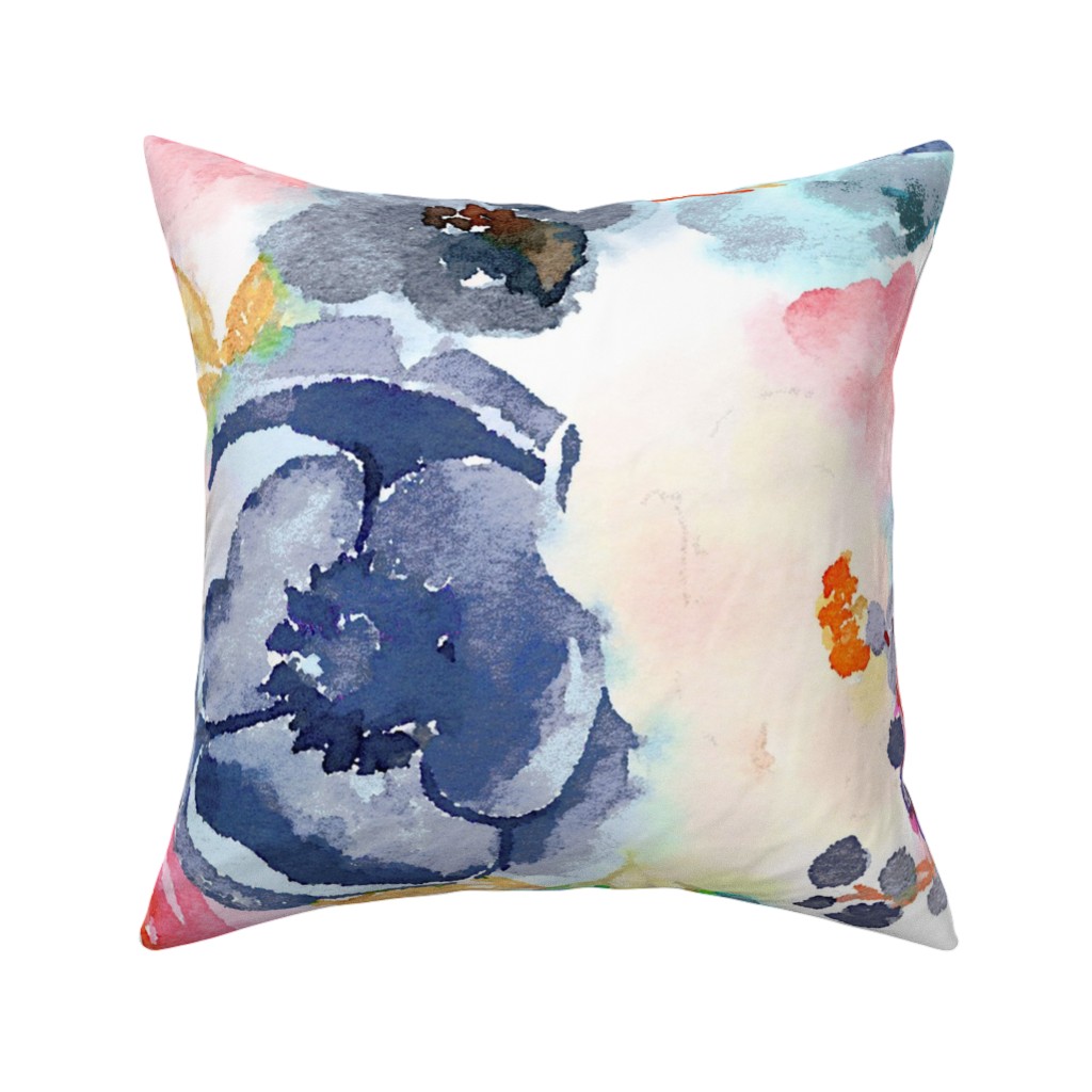 Spring Dreams - Watercolor Floral - Multi Pillow, Woven, White, 16x16, Double Sided, Multicolor