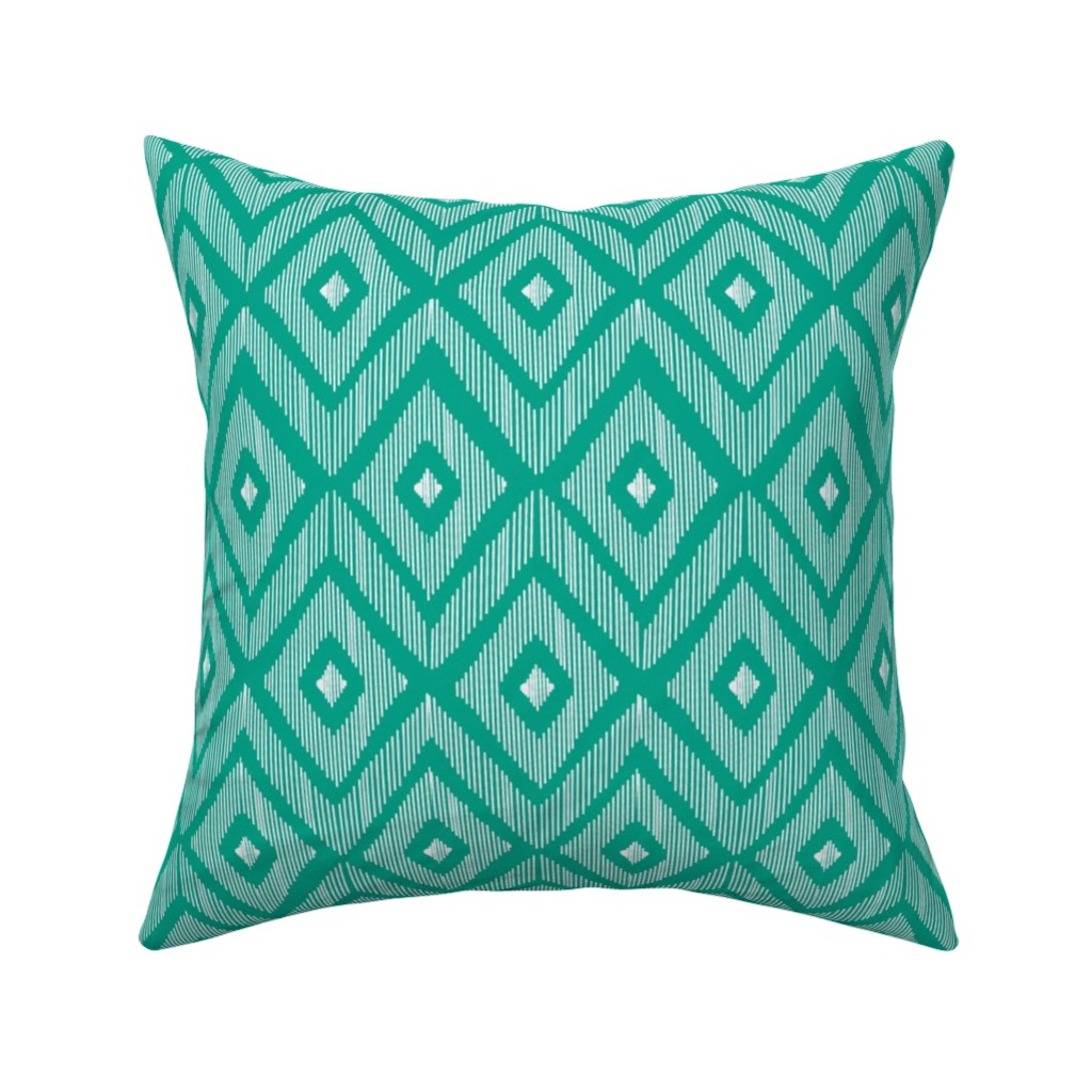 Ikat Pillow, Woven, White, 16x16, Double Sided, Green, Tidal Wave