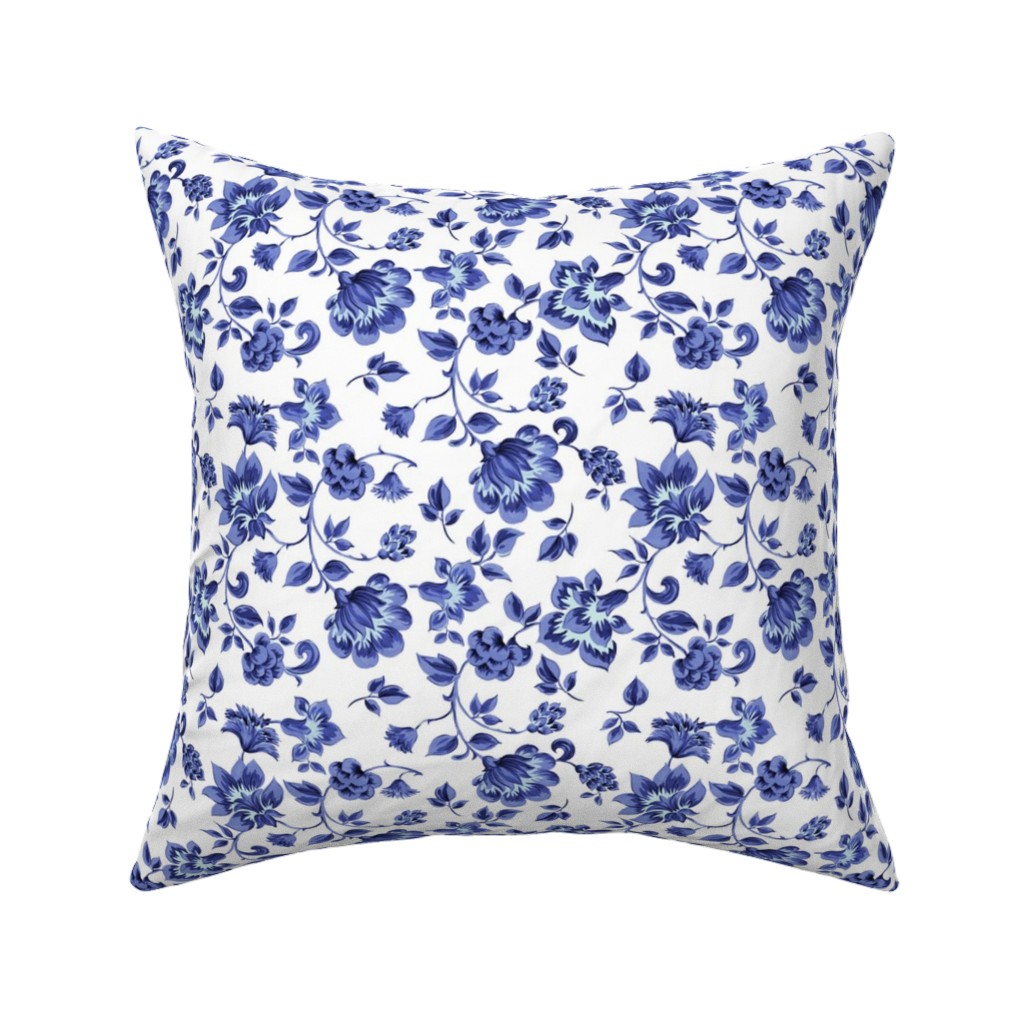 Fleurs De Provence - Blue and White Pillow, Woven, White, 16x16, Double Sided, Blue
