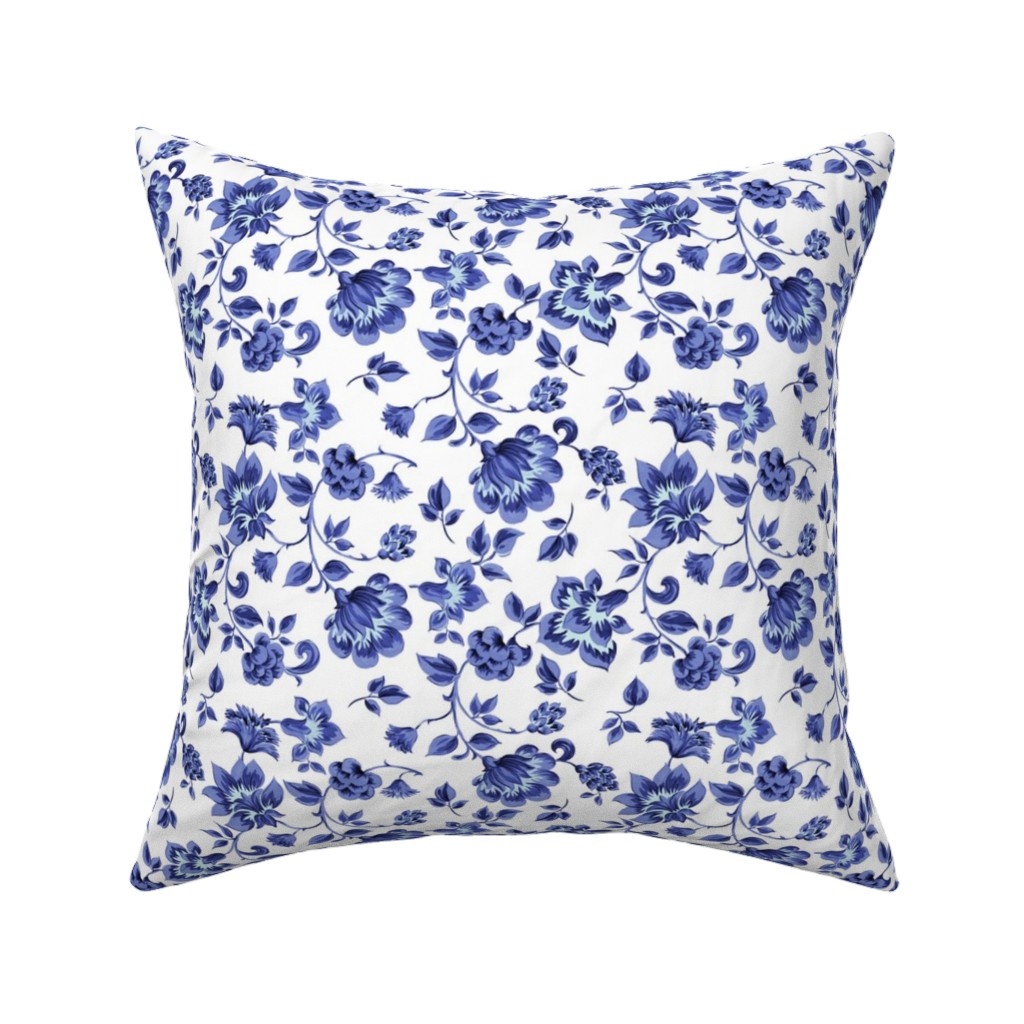 Fleurs De Provence - Blue and White Pillow, Woven, White, 16x16, Double Sided, Blue