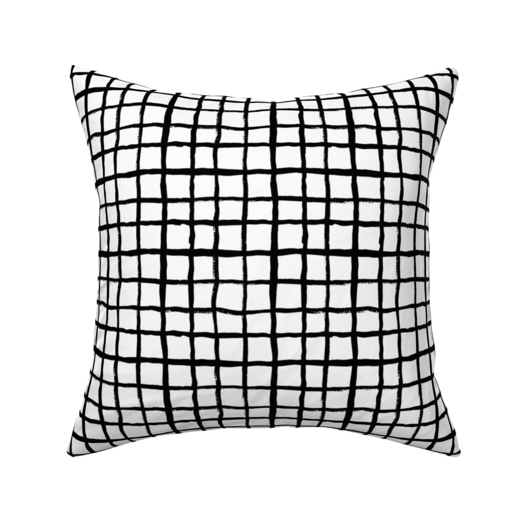 Simple Grid - Classic - Black and White Pillow, Woven, White, 16x16, Double Sided, Black