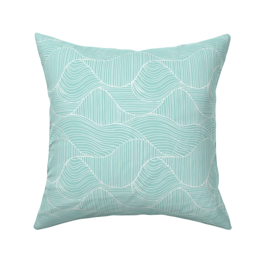 Dunes Geometric Waves - Light Aqua Pillow, Woven, White, 16x16, Double Sided, Blue