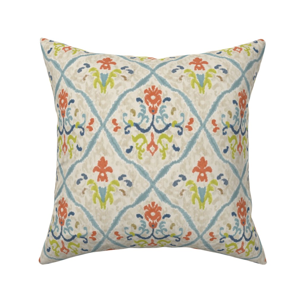 Manor Ikat Damask - Multi Pillow, Woven, White, 16x16, Double Sided, Multicolor