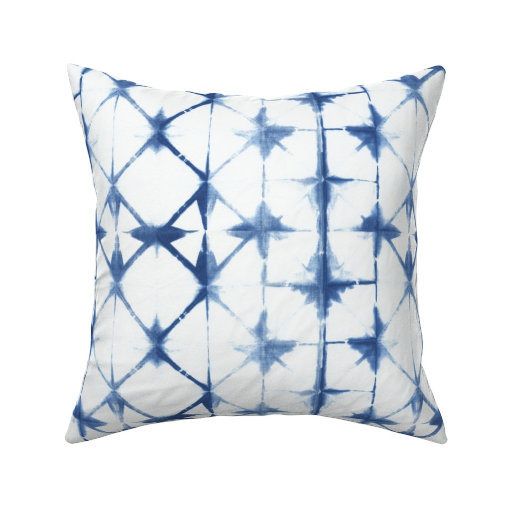 Shibori Diamond - Blue on White Pillow, Woven, White, 16x16, Double Sided, Blue