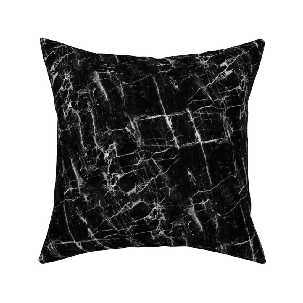 Cracked Black Marble Pillow, Woven, White, 16x16, Double Sided, Black, Black