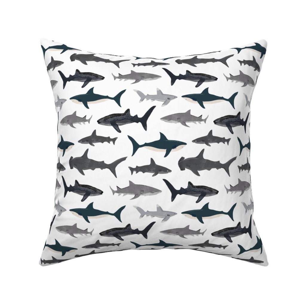 Sharks - Neutral Pillow, Woven, White, 16x16, Double Sided, Gray