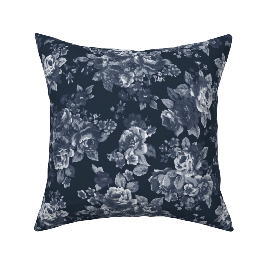 Navy Floral Pillow, Woven, White, 16x16, Double Sided, Blue, True Blue