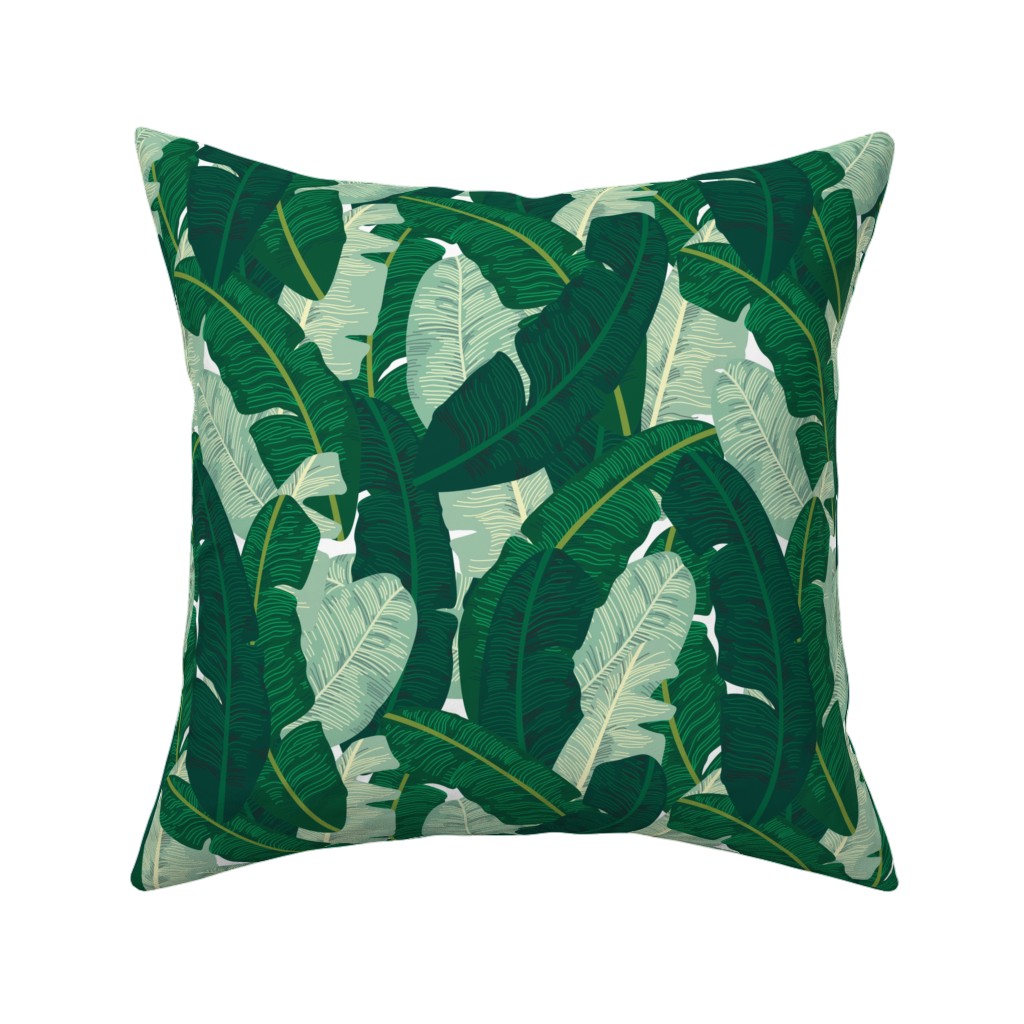 Classic Banana Leaves in Palm Springs Green Pillow, Woven, White, 16x16, Double Sided, Green