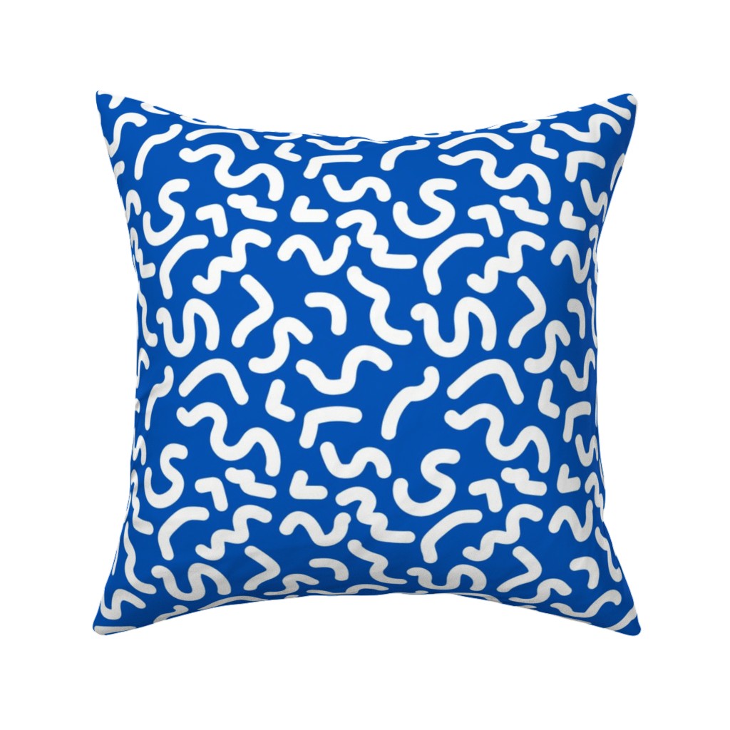 Dark Squiggles - Blue Pillow, Woven, White, 16x16, Double Sided, Blue, True Blue