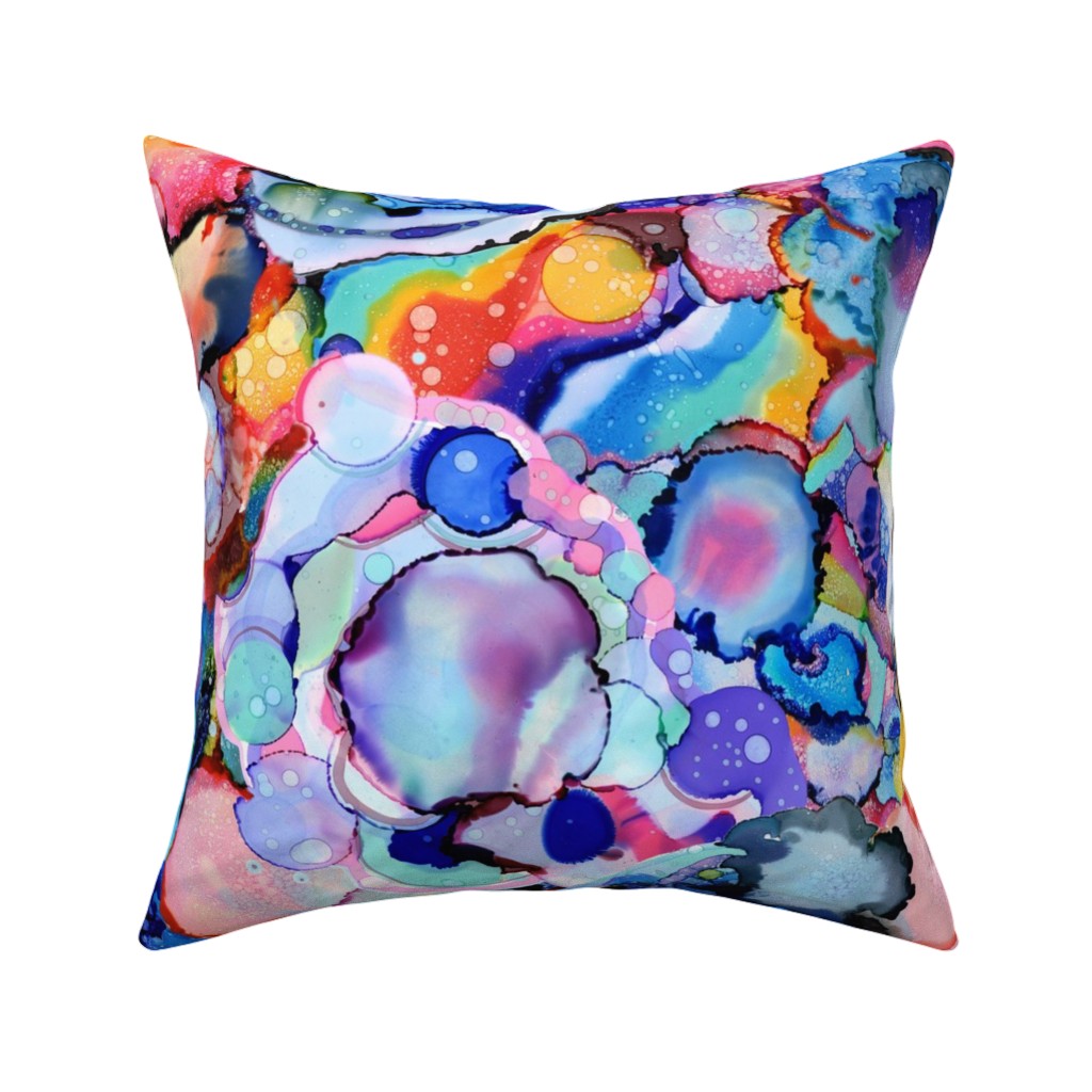 Abstract Rainbow Ink - Multi Pillow, Woven, White, 16x16, Double Sided, Multicolor