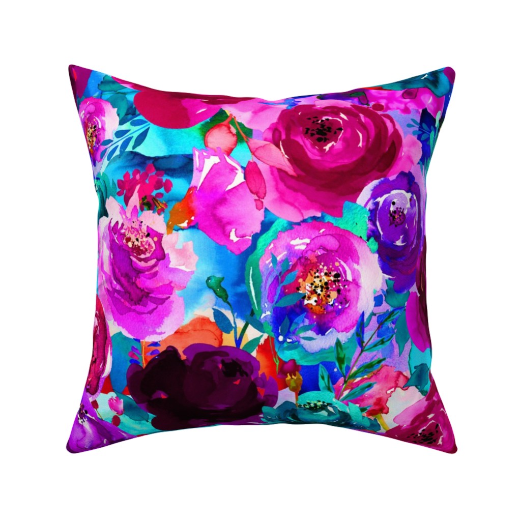 Happily Ever After Boho - Aqua Hues Pillow, Woven, White, 16x16, Double Sided, Pink, Bright Pink