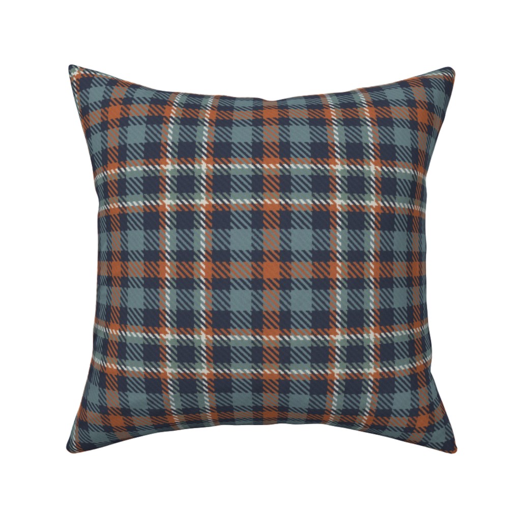Plaid - Terracotta and Blue Pillow, Woven, White, 16x16, Double Sided, Blue