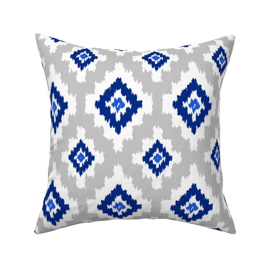 Boho Ikat in Blue & Grey Pillow, Woven, White, 16x16, Double Sided, Blue