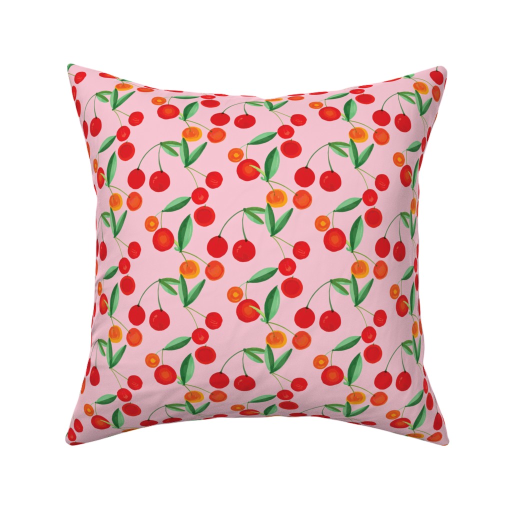 Cherry Farm Pillow, Woven, White, 16x16, Double Sided, Pink, Bright Pink