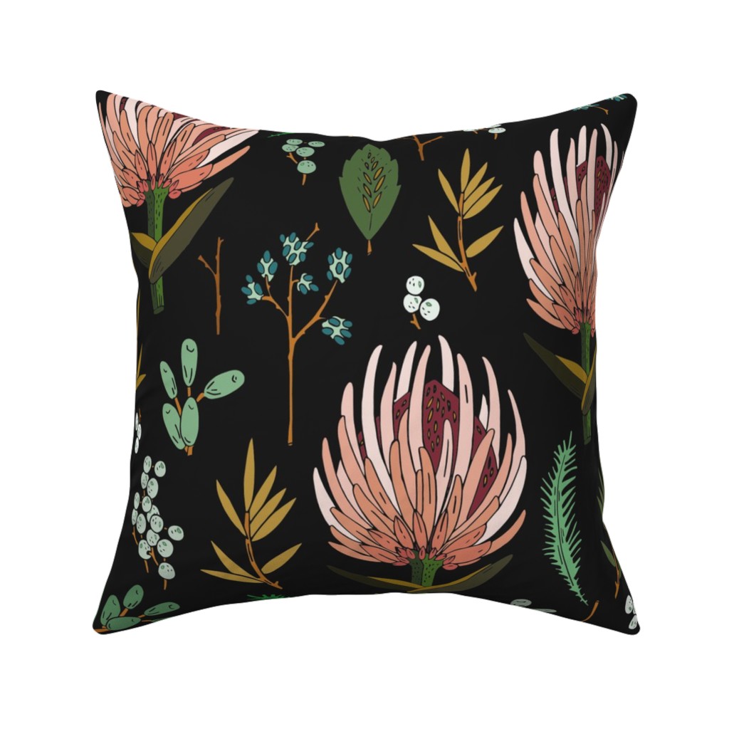 Floral Study - Dark Pillow, Woven, White, 16x16, Double Sided, Multicolor