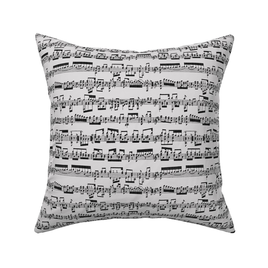 Sheet Music Pillow, Woven, White, 16x16, Double Sided, Gray, Dove Gray